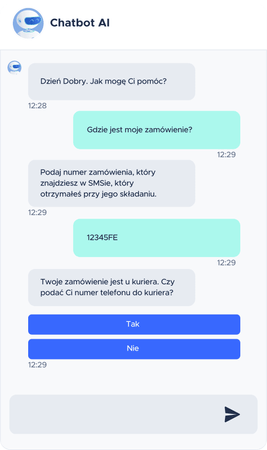 Chatbot informuje o statusie zamówienia i podaje numer do kuriera