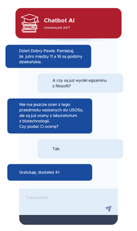 Chatbot informuje o godzinach dziekańskich i ocenach